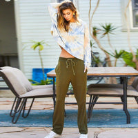 Military Olive Waist Elastic Women's Pants