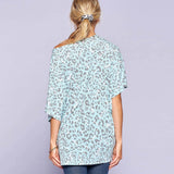 Mint & Blue Leopard And Letter Printed Women's Knit Top