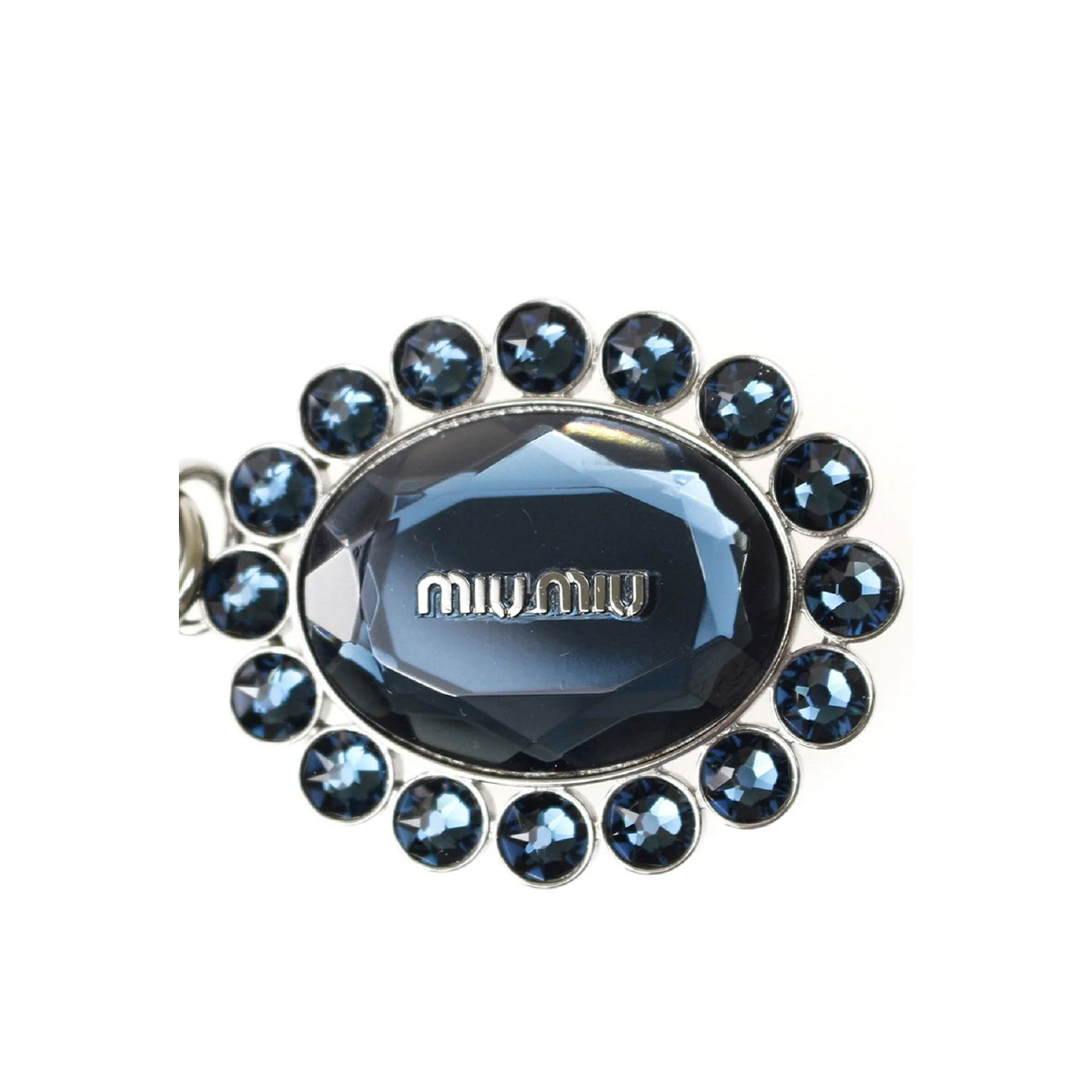 Miu Miu Trick Oval Crystal Dark Blue Plex Charm Keychain