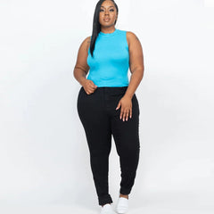 Mock Neck Cropped Knit Stretch Knit Plus Size Women's Top