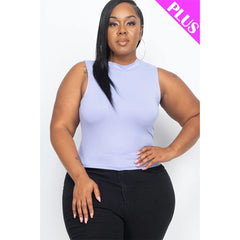 Mock Neck Cropped Knit Stretch Knit Plus Size Women's Top