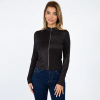Mock Neck Zip Front Crop Women's Top