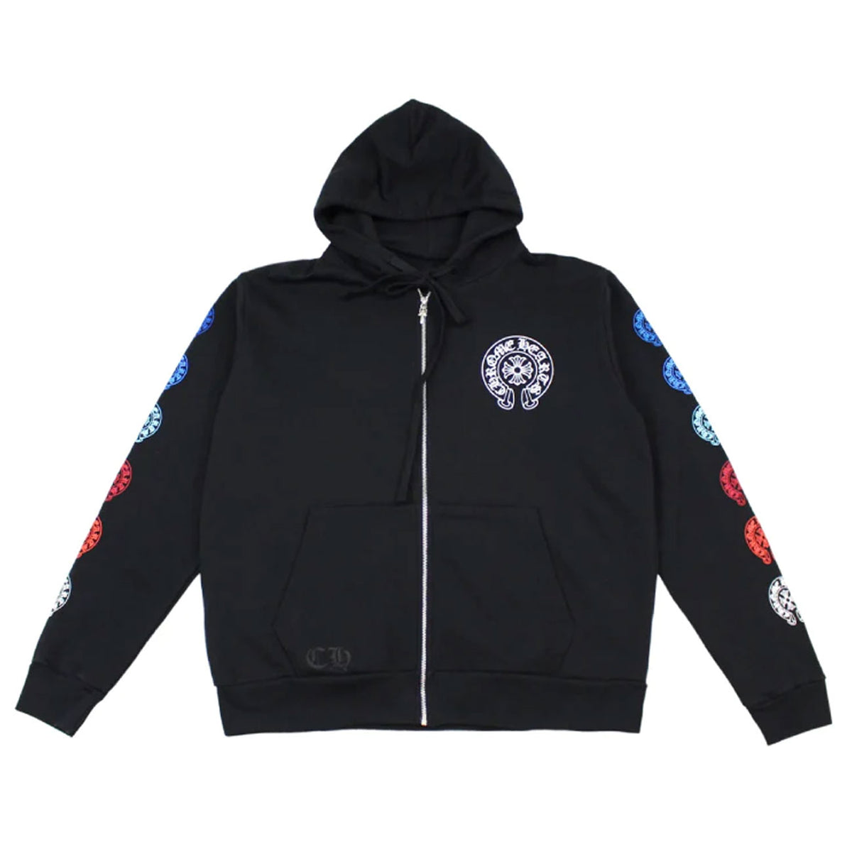 Multi Color Horseshoe Zip Hoodie in Black