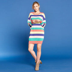 Multi-colored Striped Knit Sweater Dress