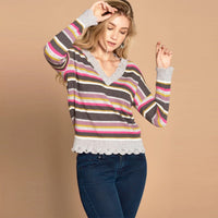 Multi-colored Variegated Striped Knit Sweater