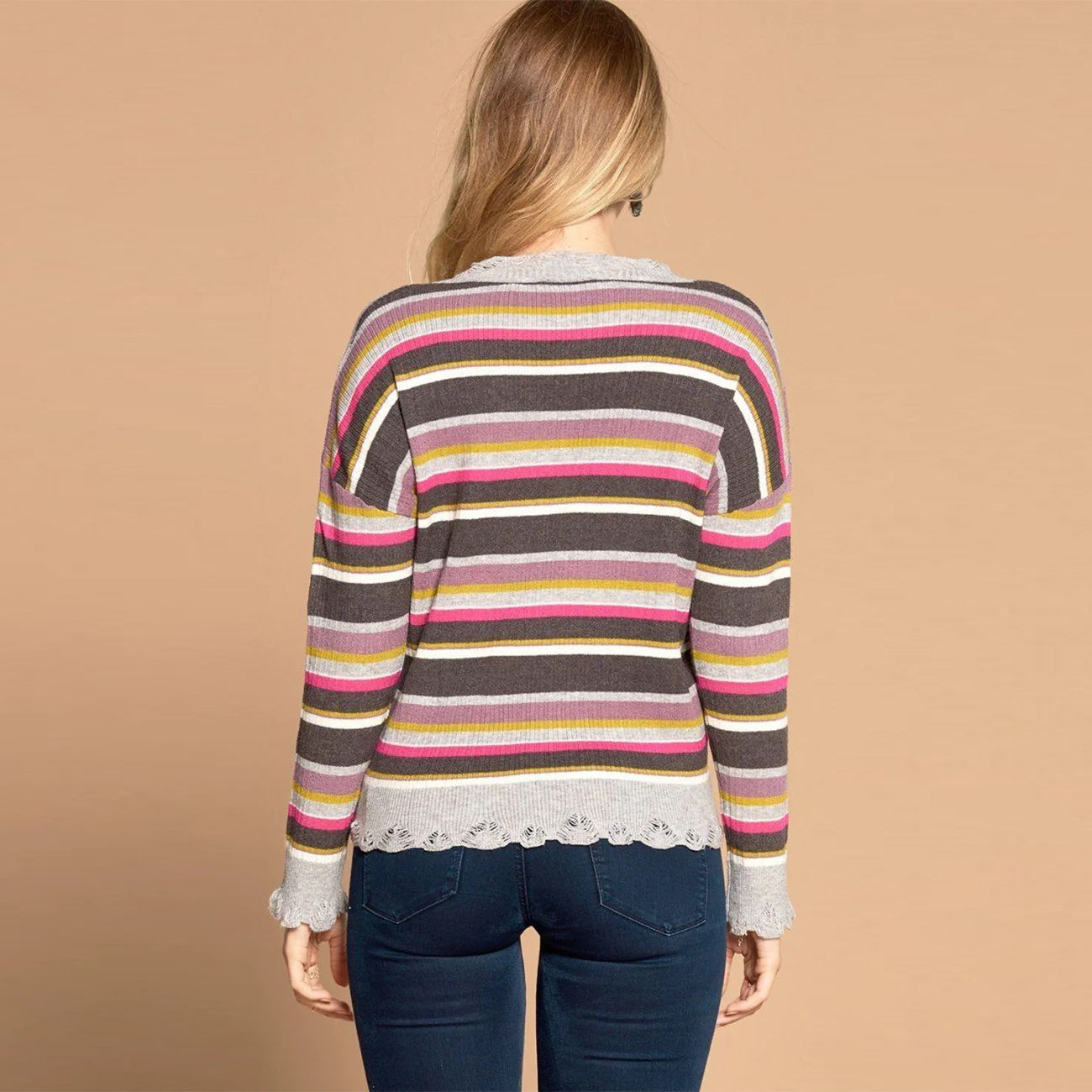 Multi-colored Variegated Striped Knit Sweater