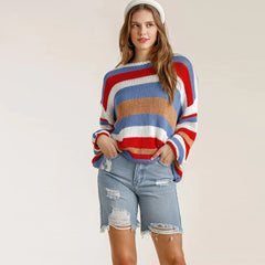 Multicolored Stripe Round Neck Long Sleeve Knit Sweater