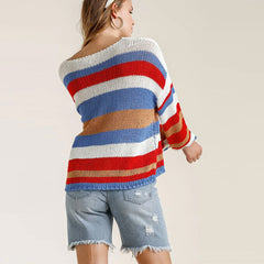 Multicolored Stripe Round Neck Long Sleeve Knit Sweater