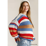 Multicolored Stripe Round Neck Long Sleeve Knit Sweater