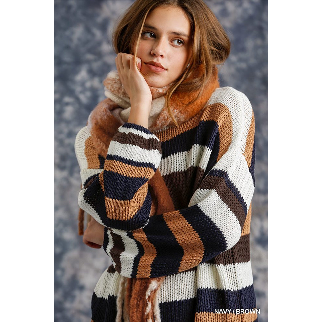Multicolored Stripe Round Neck Long Sleeve Knit Sweater