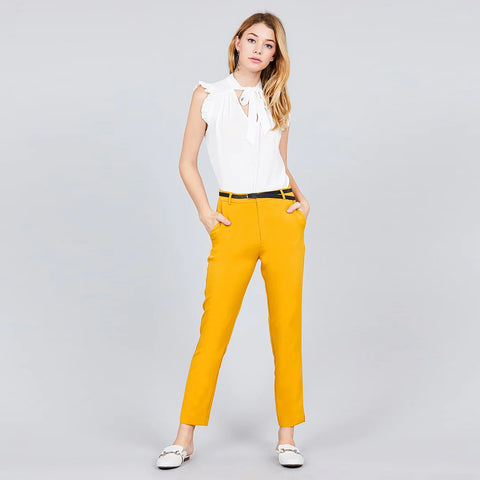 Mustard Classic Woven with Belt Cropped Pants