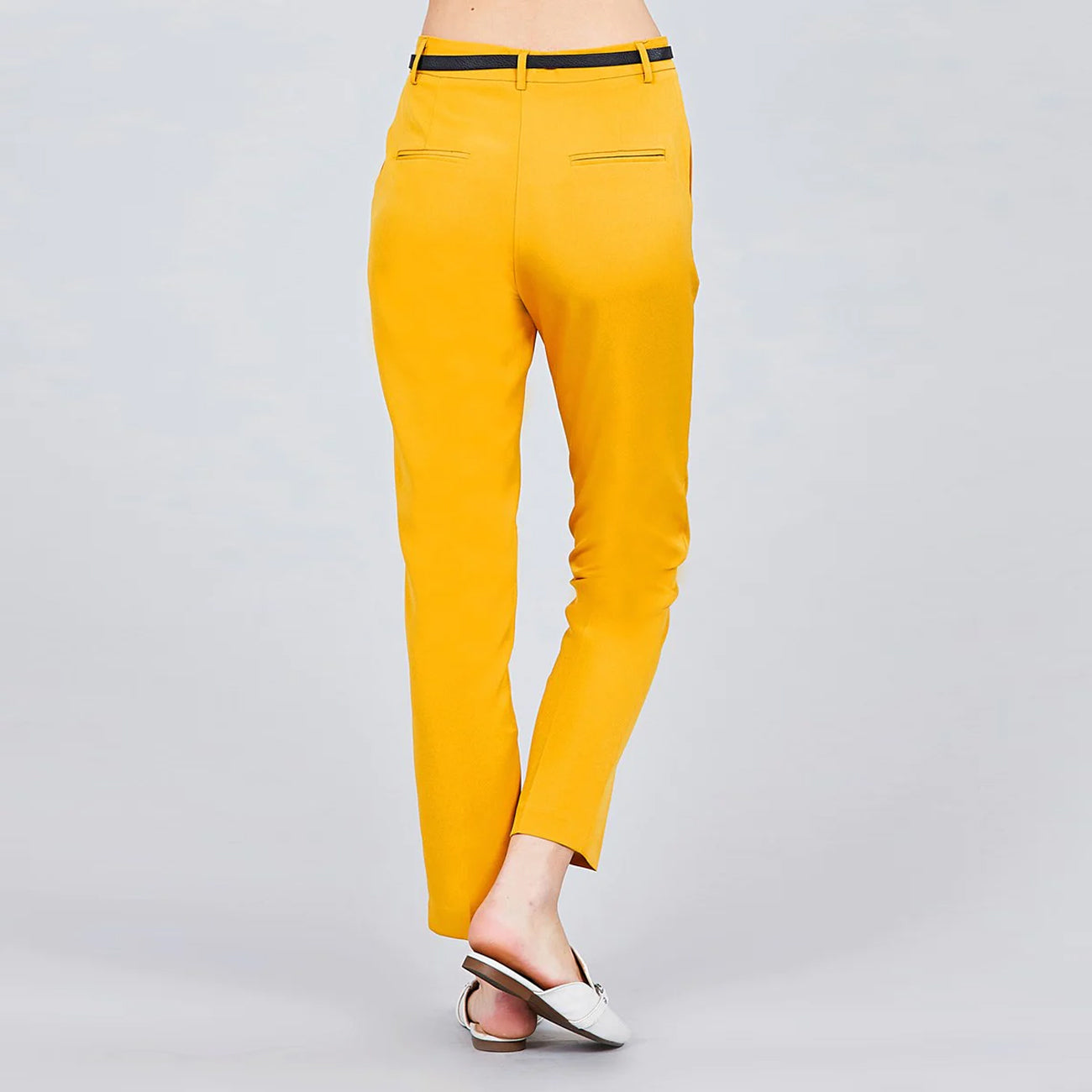 Mustard Classic Woven with Belt Cropped Pants