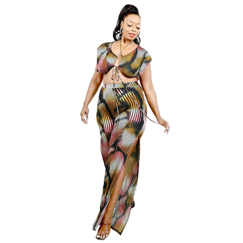 Mustard Knitted Painting 2 Piece Plus Pants Set