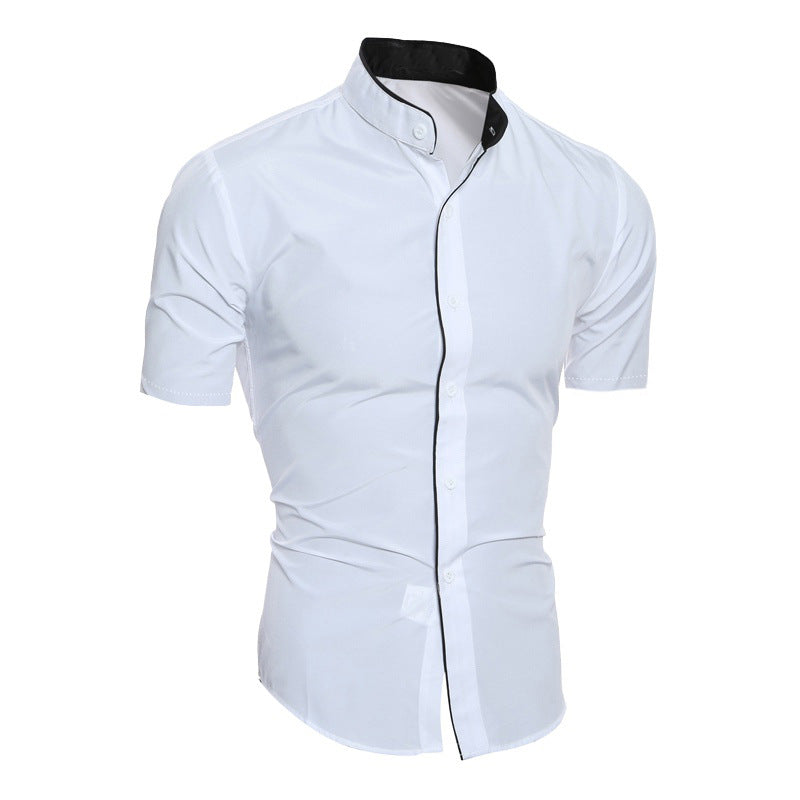 Simple Casual Short Sleeve Stand Collar Shirt