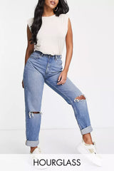 Mom Jean in Stonewash High Waist Hourglass With Rips