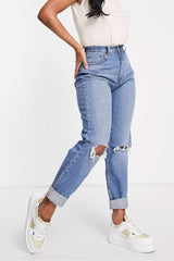 Mom Jean in Stonewash High Waist Hourglass With Rips