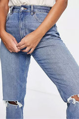 Mom Jean in Stonewash High Waist Hourglass With Rips