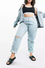 Mom Jeans Curve High Rise 'slouchy' Brightwash