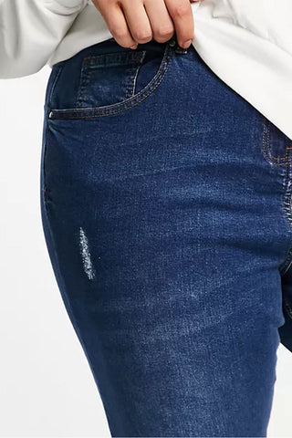 Mom Jeans Ripped in Dark Blue Wash