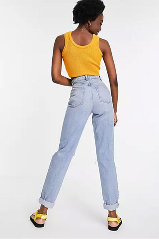 Mom Jeans Stonewash Tall High Rise With Rips
