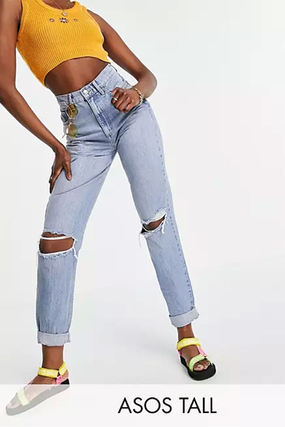 Mom Jeans Stonewash Tall High Rise With Rips