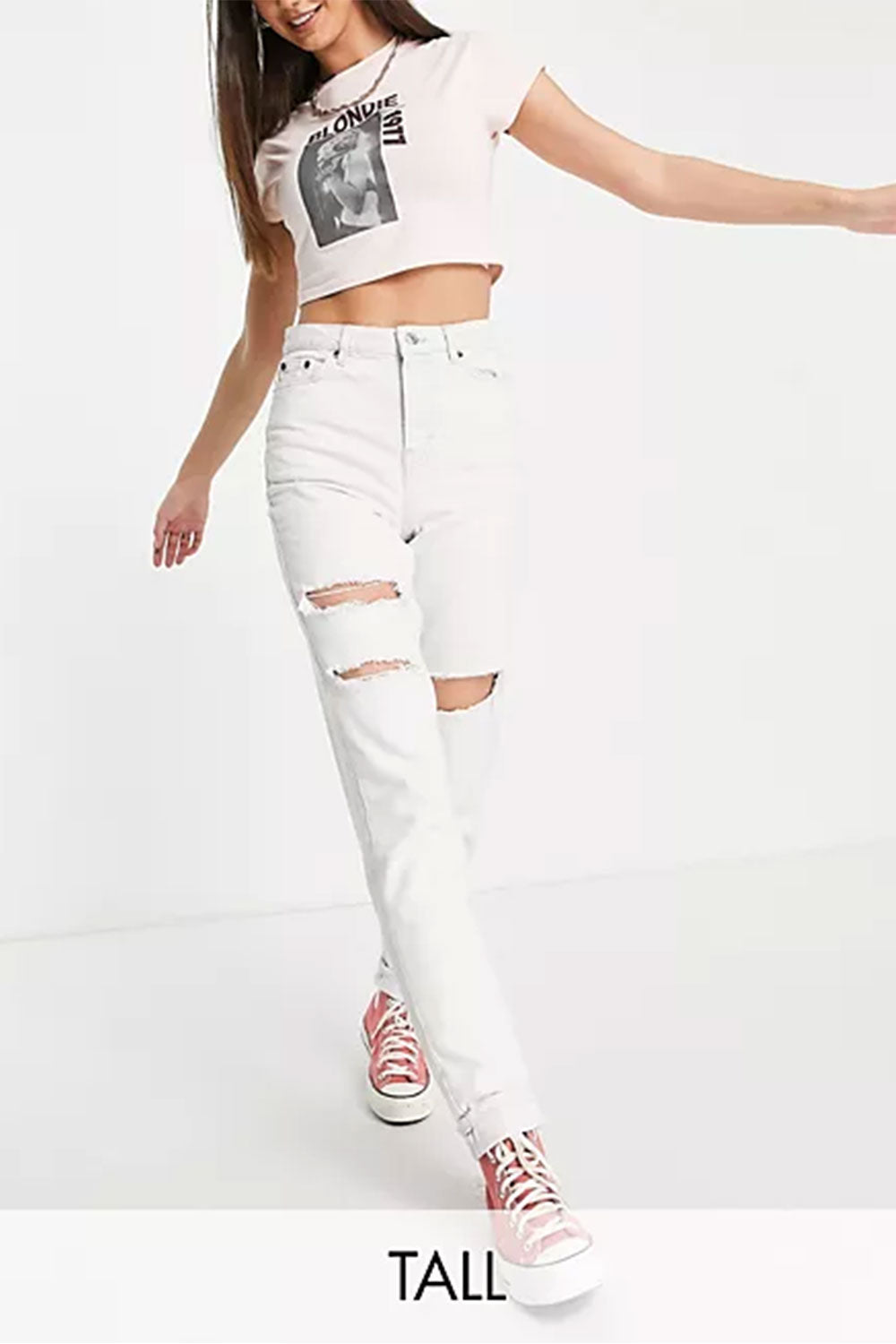 Mom Jeans Tall Super Bleached With Ripped
