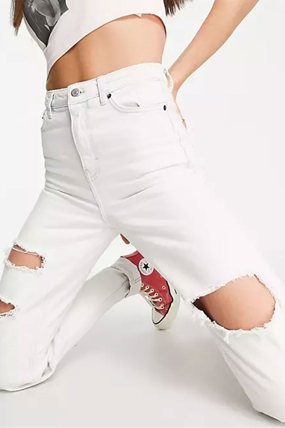 Mom Jeans Tall Super Bleached With Ripped