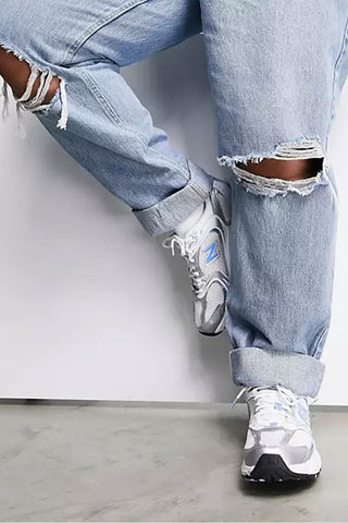 Mom Jeans in Stonewash Curve High Rise With Rips