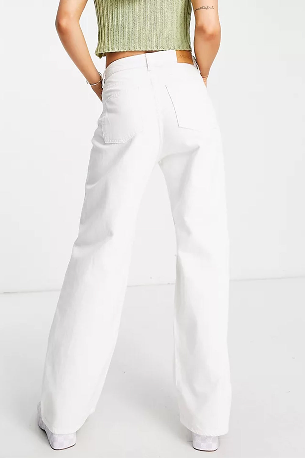 Monki cotton blend baggy straight leg distressed jeans