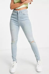 NA-KD cotton high waist skinny ripped jean in light blue
