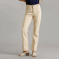 Natural Panel Straight Cut Denim Jeans With Pockets