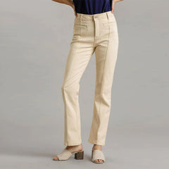Natural Panel Straight Cut Denim Jeans With Pockets