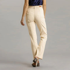 Natural Panel Straight Cut Denim Jeans With Pockets