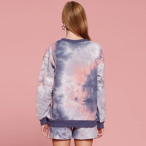 Navy Mauve Tie-dye Printed Round Neckline Women's Jersey s