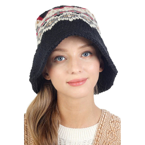Nordic Pattern Knitted Bucket Hat