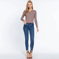 Notched Collar Zippered Sexy Women's Sweater