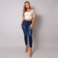 Nude Polka Dot Mesh Puff Sleeve Contrast Women's Top