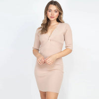 Nude Twist Knot Knit Mini Dress