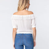 Off White Off Shoulder Lace Detailed Women's Top
