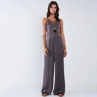 Olive Chic Satin Sleeveless V-neck Jumpsuit