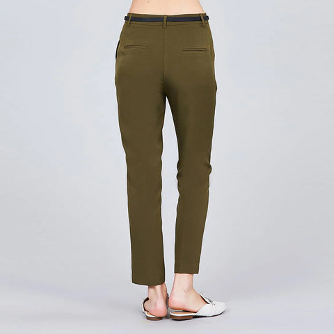 Olive Classic Woven with Belt Cropped Pants