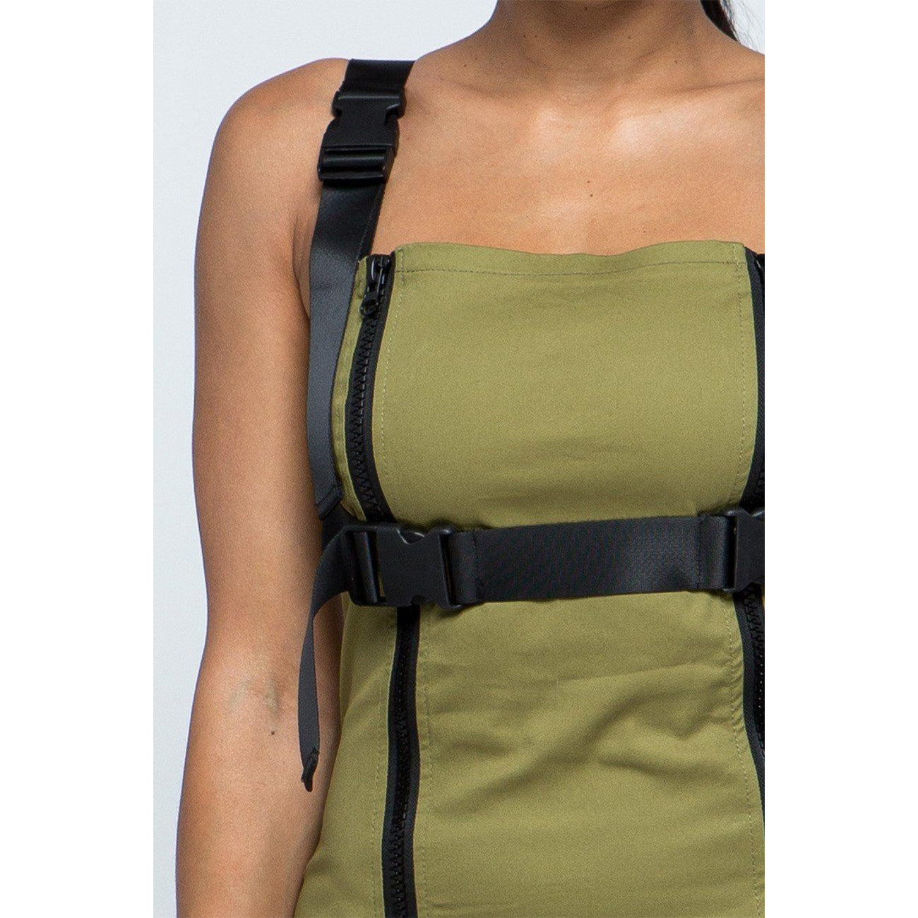Olive Green Cotton with Buckle Mini Dress