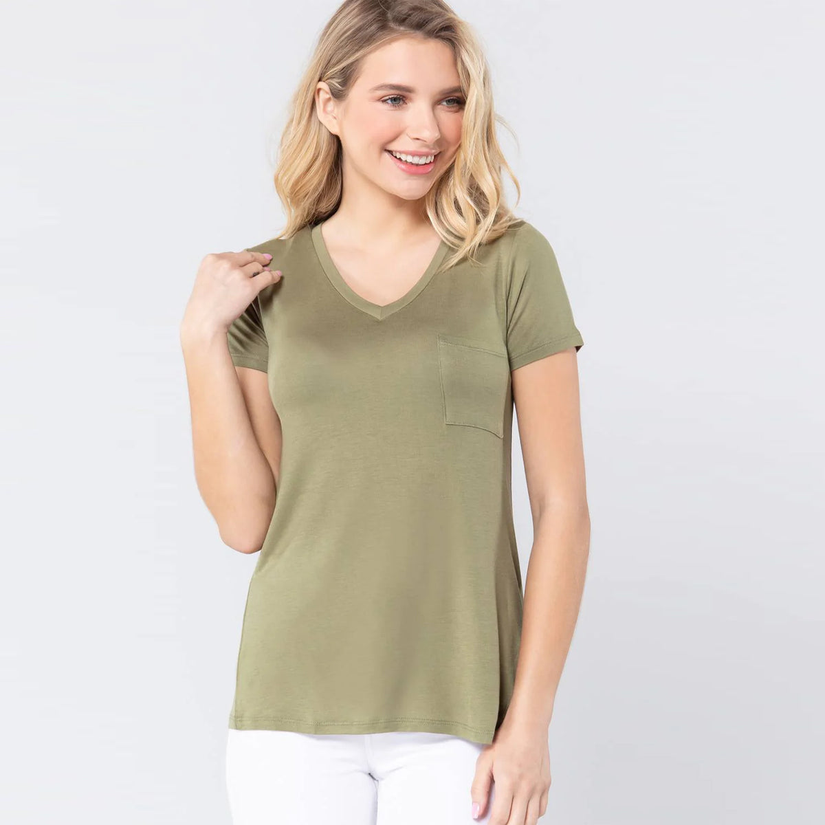 Olive Green V-Neck Rayon Women's Jersey Top