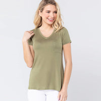 Olive Green V-Neck Rayon Women's Jersey Top