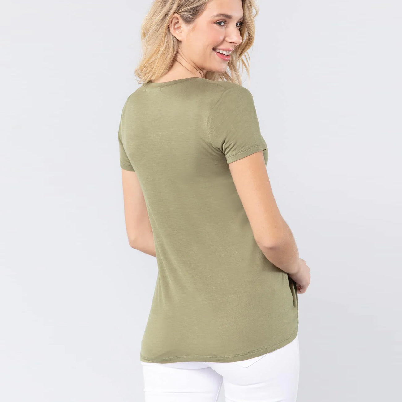 Olive Green V-Neck Rayon Women's Jersey Top