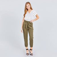 Olive Paper Bag With/ Bow Tie Elastic Hem Pants