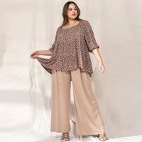 Olive Tiny Floral Printed Square Neckline Plus Women's Top