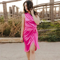 One-Shoulder Belted Tulip Hem Dress