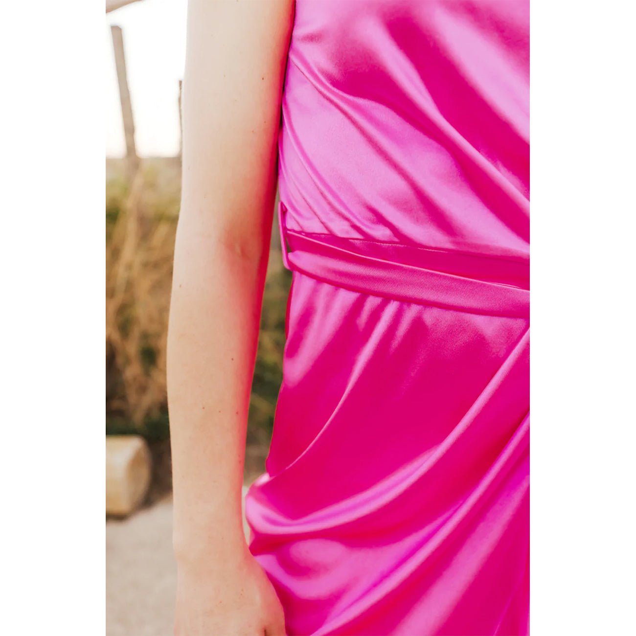 One-Shoulder Belted Tulip Hem Dress