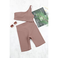 One-shoulder Sports Bra and Biker Shorts Set